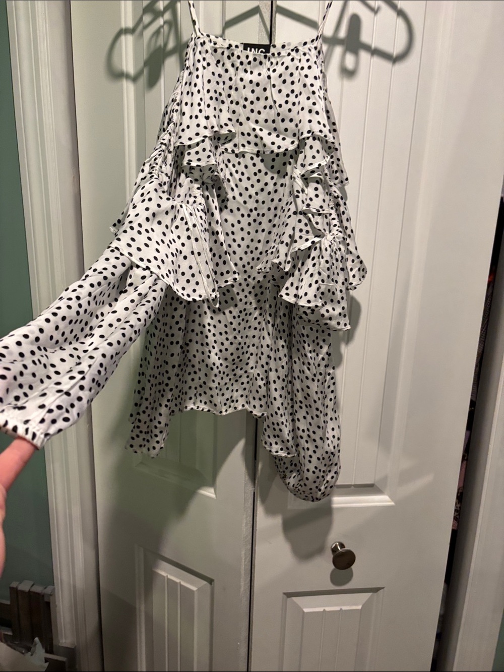 INC International Concepts White and Black Polka Dot Ruffle Sundress